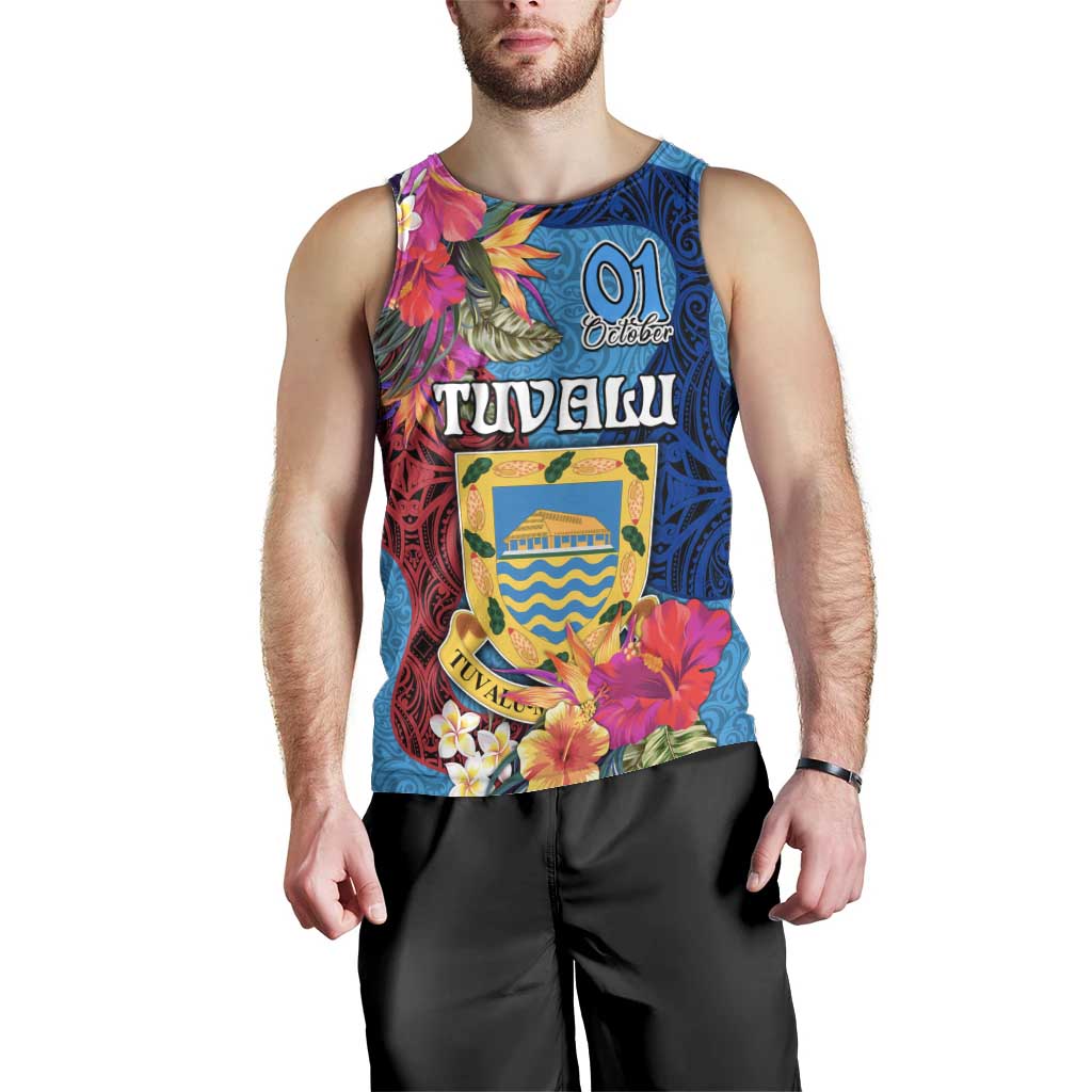 Tuvalu Independence Day Men Tank Top 1st October 46th Anniversary Polynesian Jungle Flower