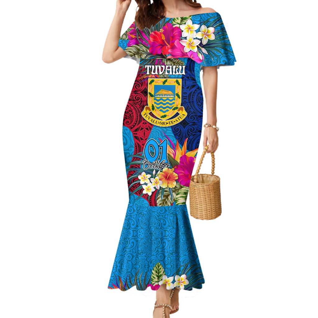 Tuvalu Independence Day Mermaid Dress 1st October 46th Anniversary Polynesian Jungle Flower