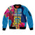 Tuvalu Independence Day Sleeve Zip Bomber Jacket 1st October 46th Anniversary Polynesian Jungle Flower