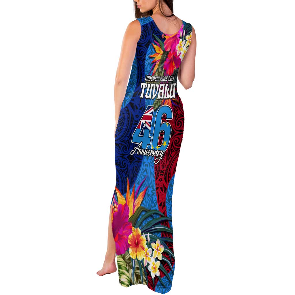 Tuvalu Independence Day Tank Maxi Dress 1st October 46th Anniversary Polynesian Jungle Flower