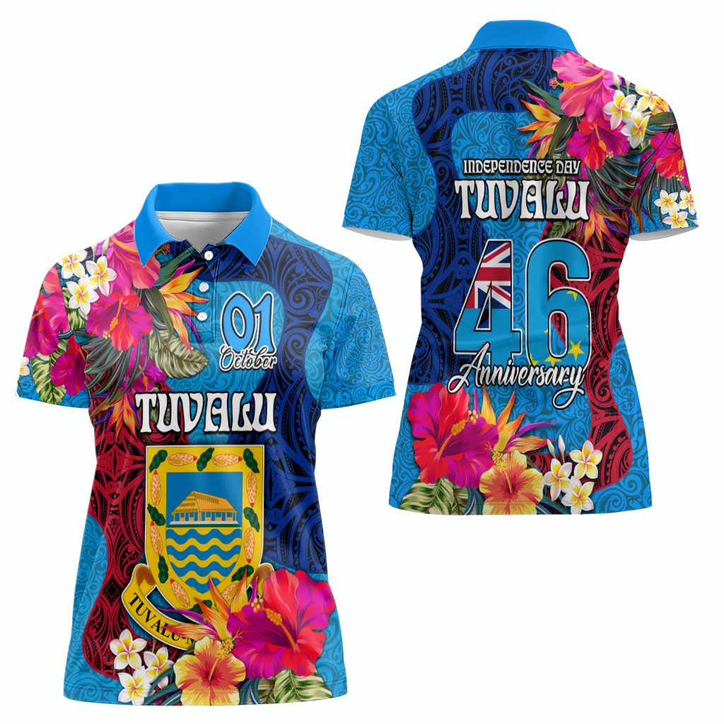 Tuvalu Independence Day Women Polo Shirt 1st October 46th Anniversary Polynesian Jungle Flower