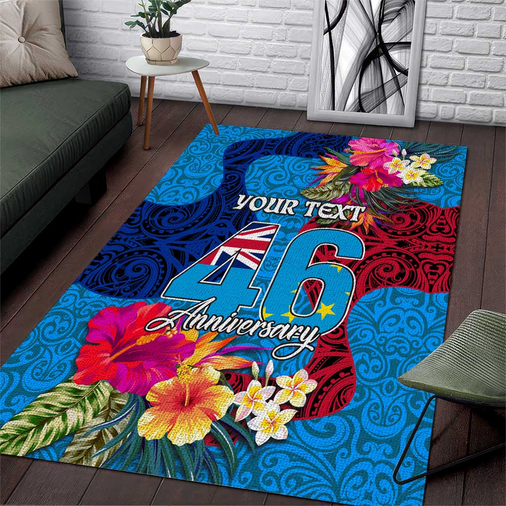 Personalised Tuvalu Independence Day Area Rug 1st October 46th Anniversary Polynesian Jungle Flower