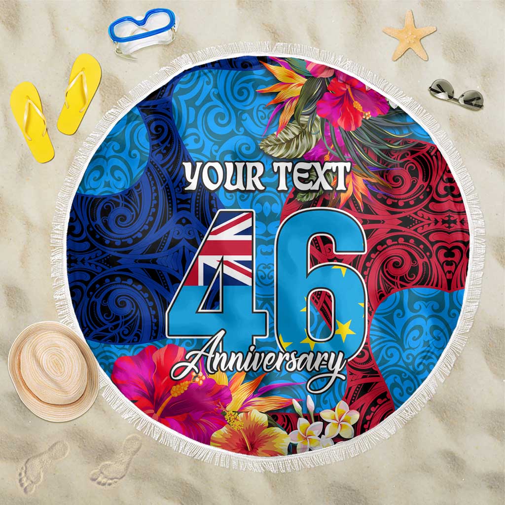 Personalised Tuvalu Independence Day Beach Blanket 1st October 46th Anniversary Polynesian Jungle Flower