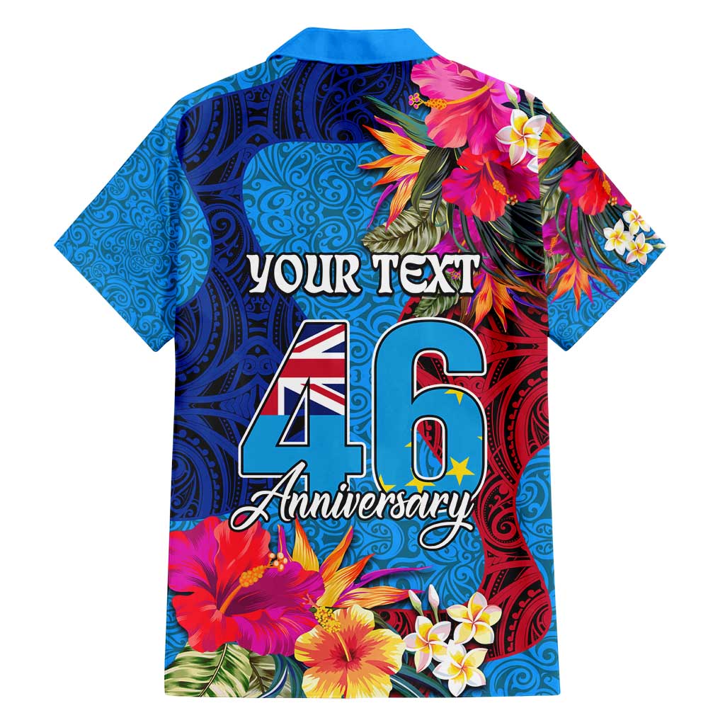 Personalised Tuvalu Independence Day Family Matching Long Sleeve Bodycon Dress and Hawaiian Shirt 1st October 46th Anniversary Polynesian Jungle Flower LT03 - Polynesian Pride