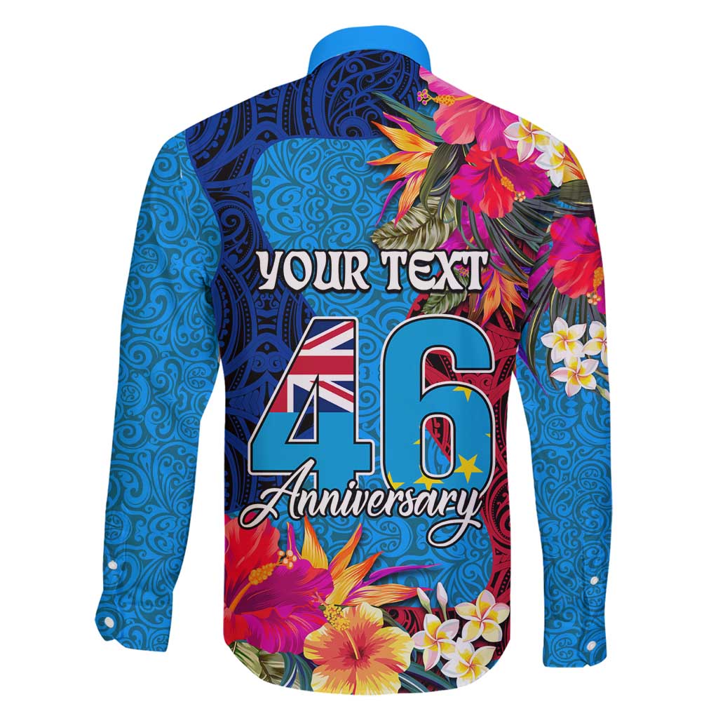 Personalised Tuvalu Independence Day Family Matching Long Sleeve Bodycon Dress and Hawaiian Shirt 1st October 46th Anniversary Polynesian Jungle Flower LT03 - Polynesian Pride
