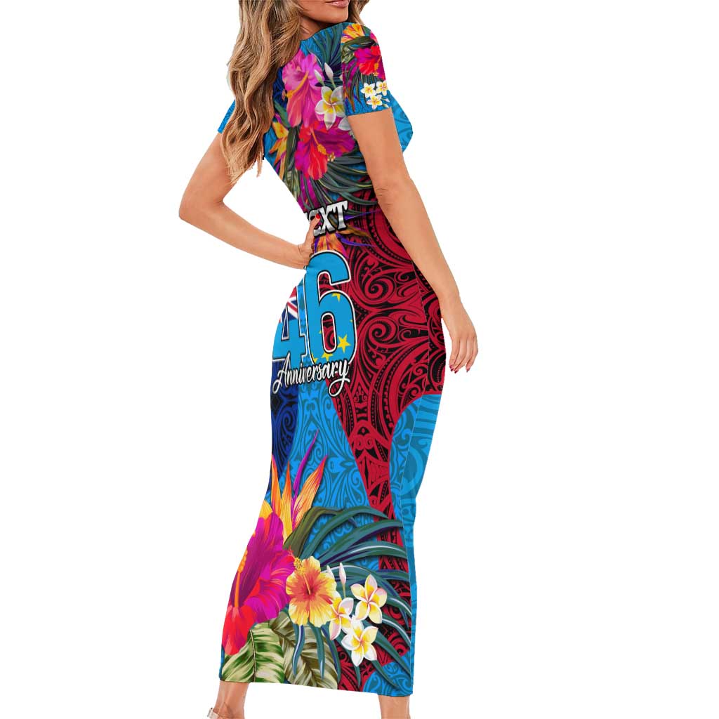 Personalised Tuvalu Independence Day Family Matching Short Sleeve Bodycon Dress and Hawaiian Shirt 1st October 46th Anniversary Polynesian Jungle Flower LT03 - Polynesian Pride
