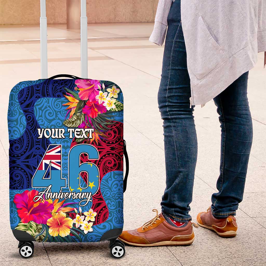 Personalised Tuvalu Independence Day Luggage Cover 1st October 46th Anniversary Polynesian Jungle Flower