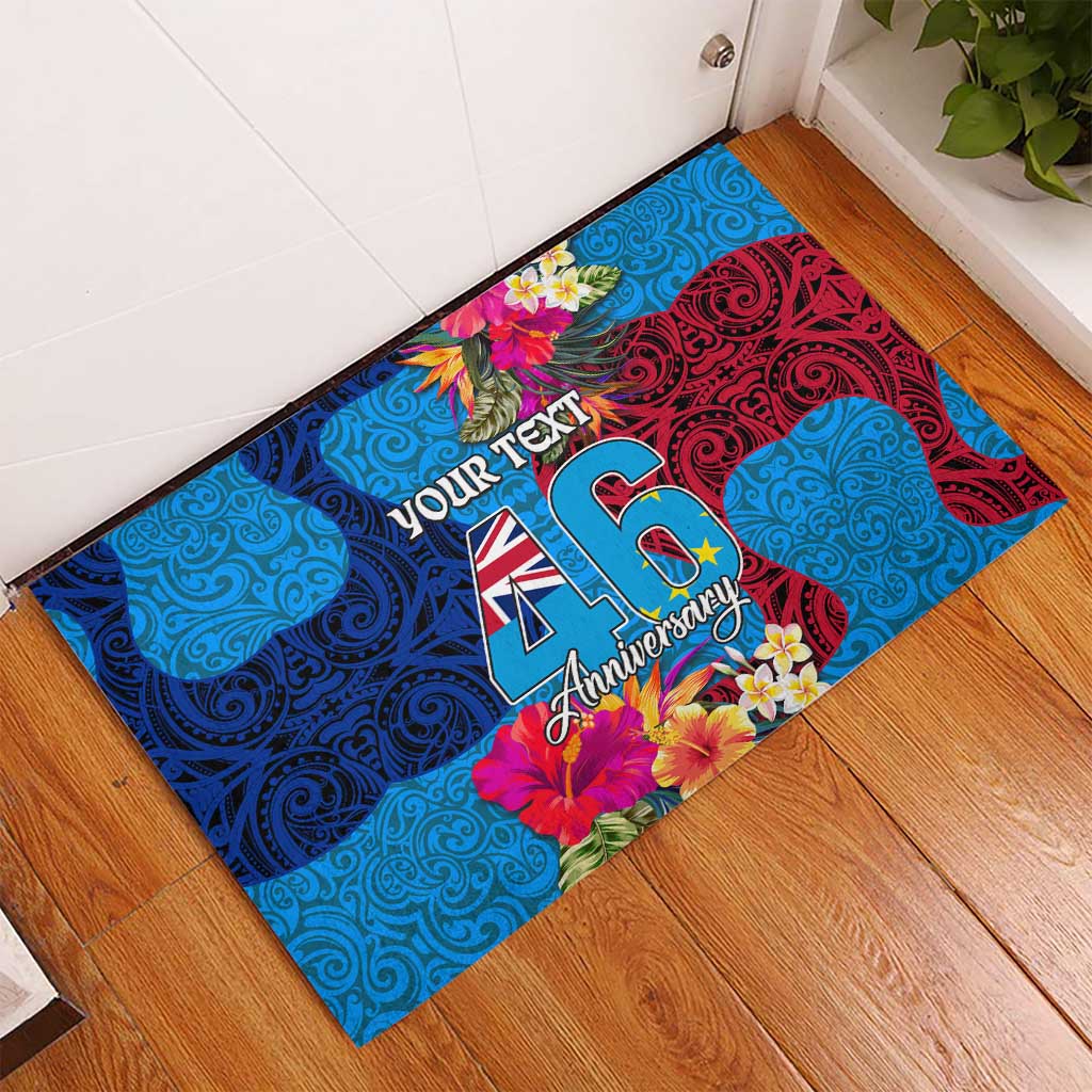 Personalised Tuvalu Independence Day Rubber Doormat 1st October 46th Anniversary Polynesian Jungle Flower