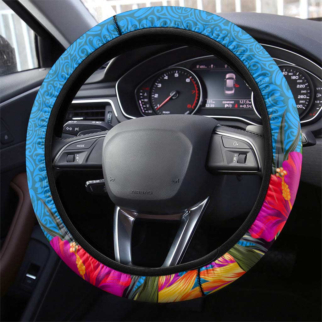 Tuvalu Independence Day Steering Wheel Cover 1st October 46th Anniversary Polynesian Jungle Flower