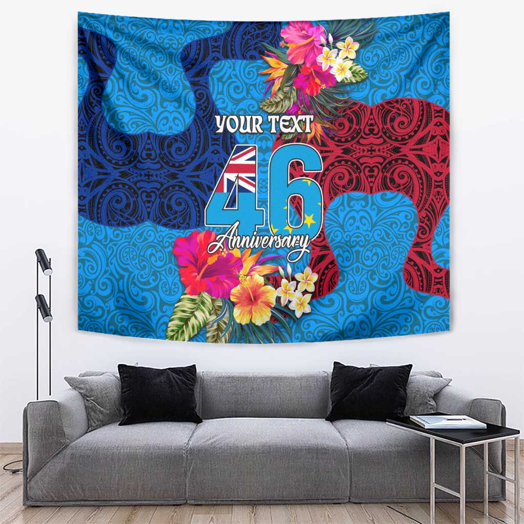 Personalised Tuvalu Independence Day Tapestry 1st October 46th Anniversary Polynesian Jungle Flower