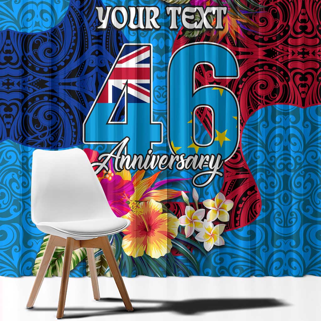 Personalised Tuvalu Independence Day Window Curtain 1st October 46th Anniversary Polynesian Jungle Flower