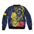 Niue Independence Day Bomber Jacket Hiapo Pattern Hibiscus Plumeria and Uga