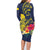 Niue Independence Day Family Matching Long Sleeve Bodycon Dress and Hawaiian Shirt Hiapo Pattern Hibiscus Plumeria and Uga