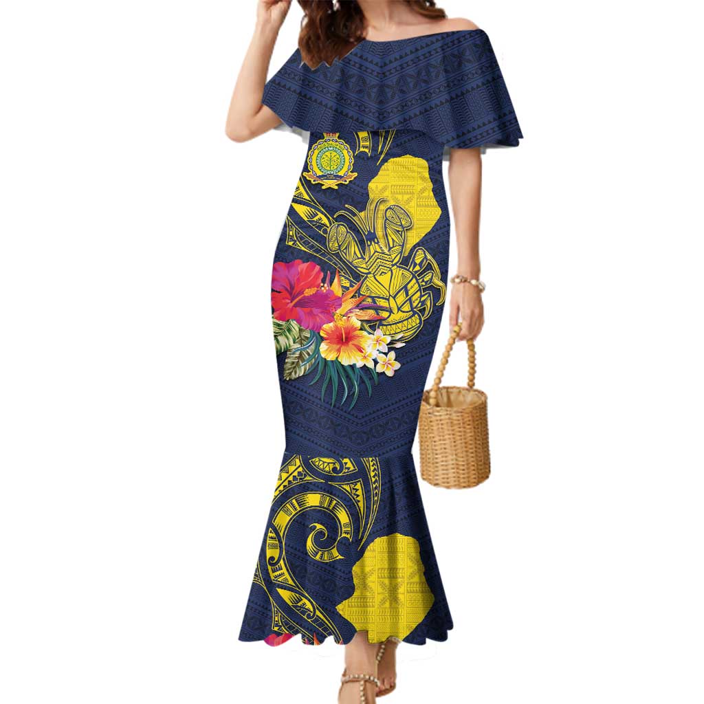 Niue Independence Day Family Matching Mermaid Dress and Hawaiian Shirt Hiapo Pattern Hibiscus Plumeria and Uga