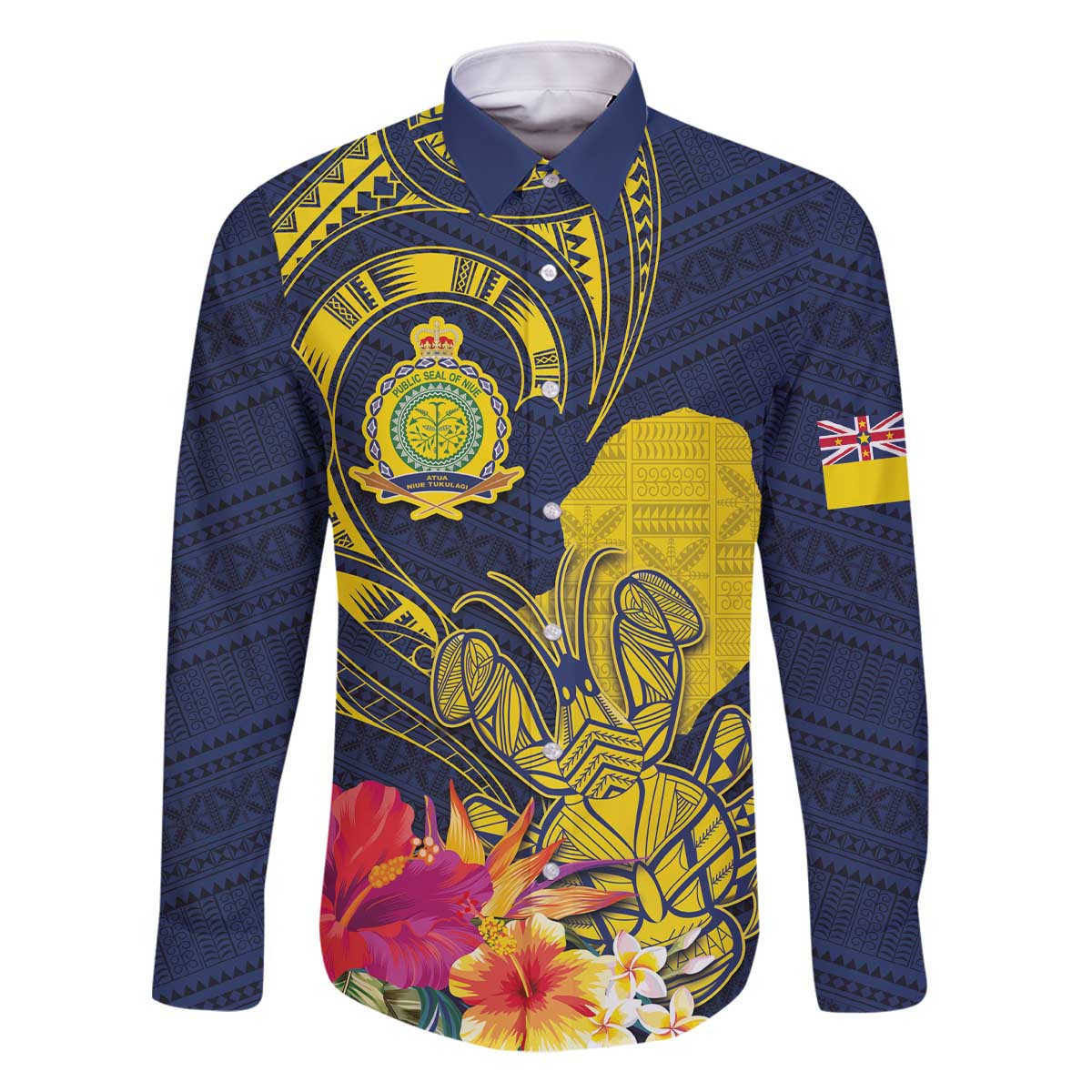 Niue Independence Day Family Matching Off The Shoulder Long Sleeve Dress and Hawaiian Shirt Hiapo Pattern Hibiscus Plumeria and Uga