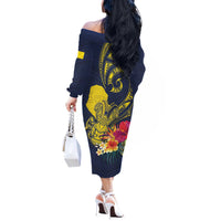 Niue Independence Day Off The Shoulder Long Sleeve Dress Hiapo Pattern Hibiscus Plumeria and Uga