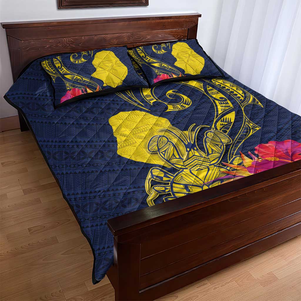 Niue Independence Day Quilt Bed Set Hiapo Pattern Hibiscus Plumeria and Uga
