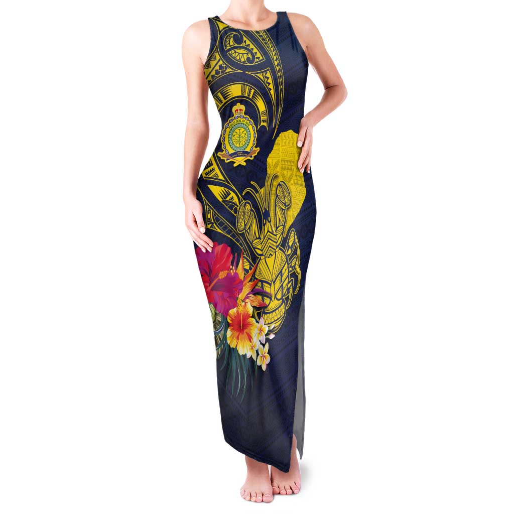 Niue Independence Day Tank Maxi Dress Hiapo Pattern Hibiscus Plumeria and Uga