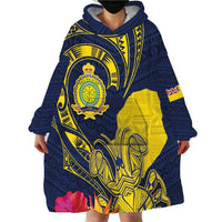 Niue Independence Day Wearable Blanket Hoodie Hiapo Pattern Hibiscus Plumeria and Uga