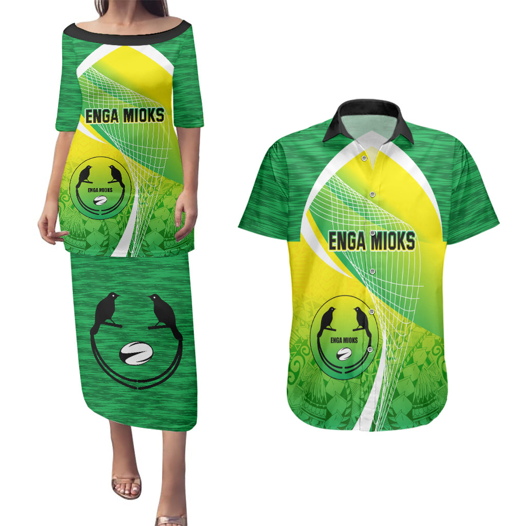 Enga Mioks Rugby Couples Matching Puletasi Dress and Hawaiian Shirt Papua New Guinea Polynesian Tattoo LT03 Green - Polynesian Pride