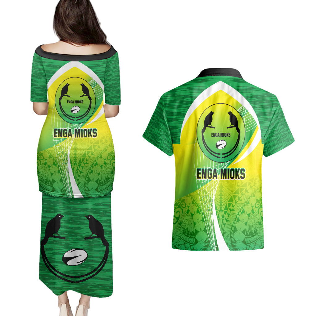 Enga Mioks Rugby Couples Matching Puletasi Dress and Hawaiian Shirt Papua New Guinea Polynesian Tattoo LT03 - Polynesian Pride