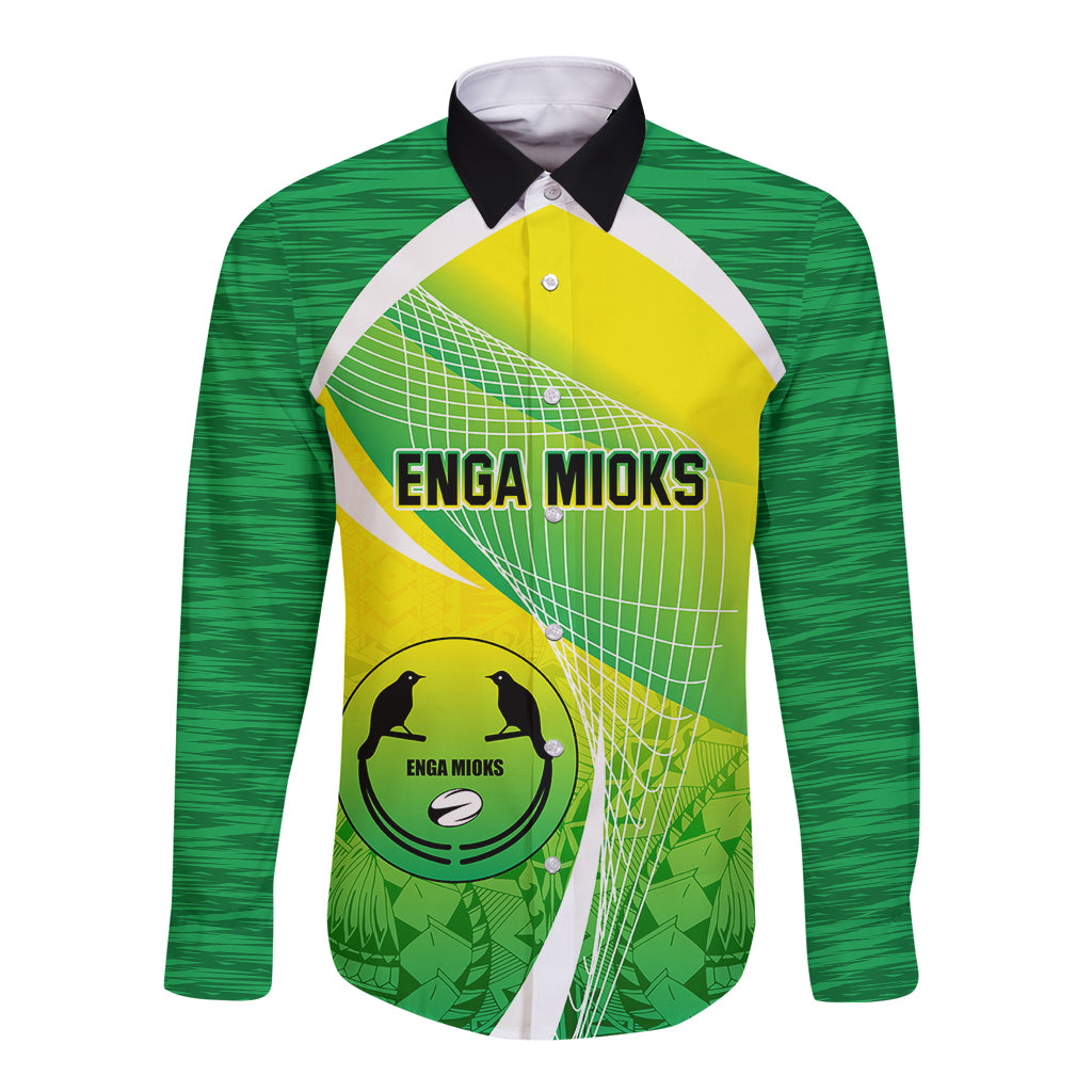 Enga Mioks Rugby Long Sleeve Button Shirt Papua New Guinea Polynesian Tattoo LT03 Unisex Green - Polynesian Pride