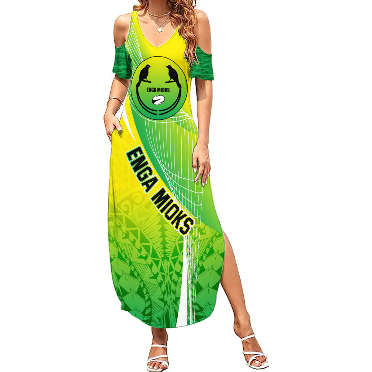 Enga Mioks Rugby Summer Maxi Dress Papua New Guinea Polynesian Tattoo LT03 Women Green - Polynesian Pride