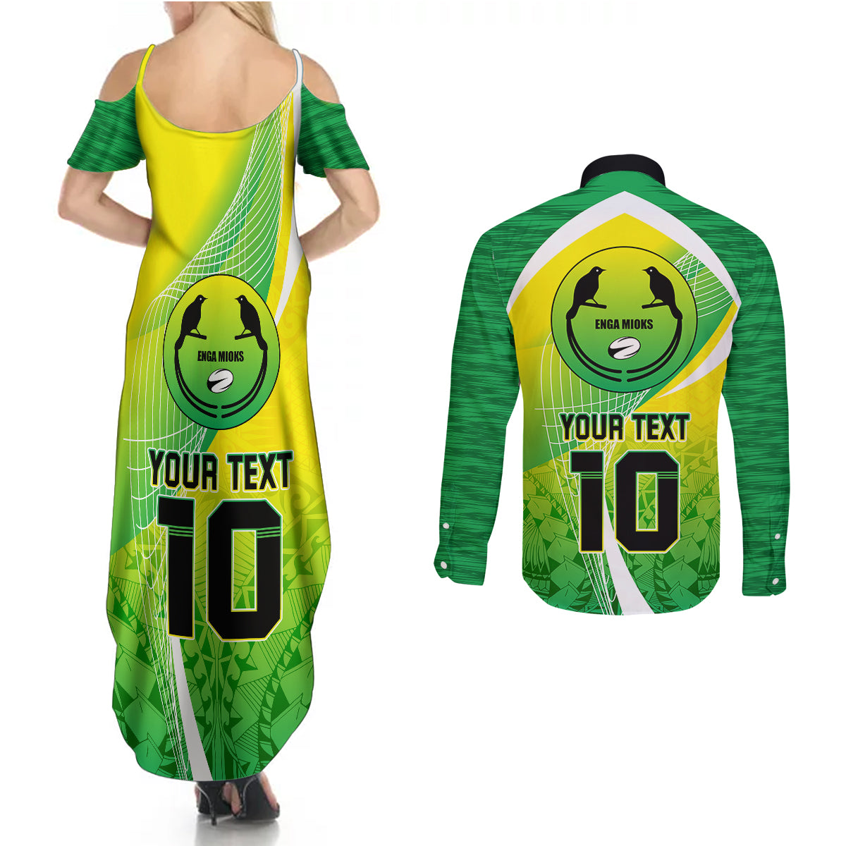 Custom Enga Mioks Rugby Couples Matching Summer Maxi Dress and Long Sleeve Button Shirts Papua New Guinea Polynesian Tattoo LT03 - Polynesian Pride