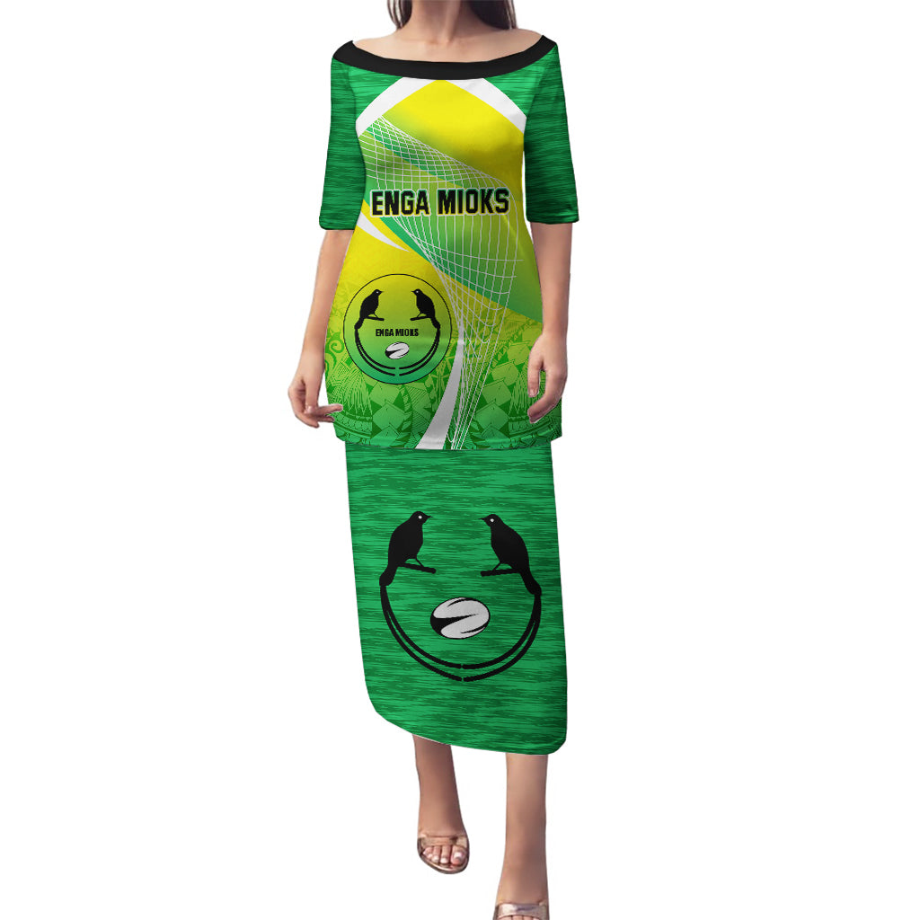 Custom Enga Mioks Rugby Puletasi Papua New Guinea Polynesian Tattoo LT03 Long Dress Green - Polynesian Pride