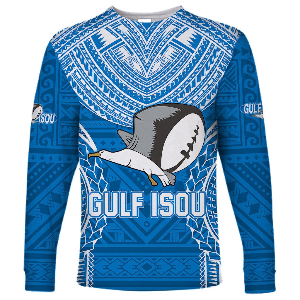 Gulf Isou Rugby Long Sleeve Shirt Papua New Guinea Polynesian Tattoo LT03 Unisex Blue - Polynesian Pride