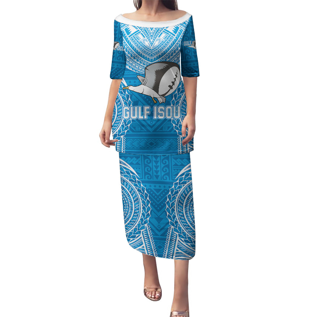 Gulf Isou Rugby Puletasi Papua New Guinea Polynesian Tattoo LT03 Long Dress Blue - Polynesian Pride