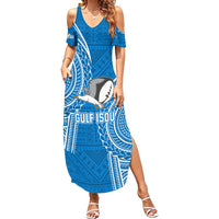 Gulf Isou Rugby Summer Maxi Dress Papua New Guinea Polynesian Tattoo LT03 Women Blue - Polynesian Pride