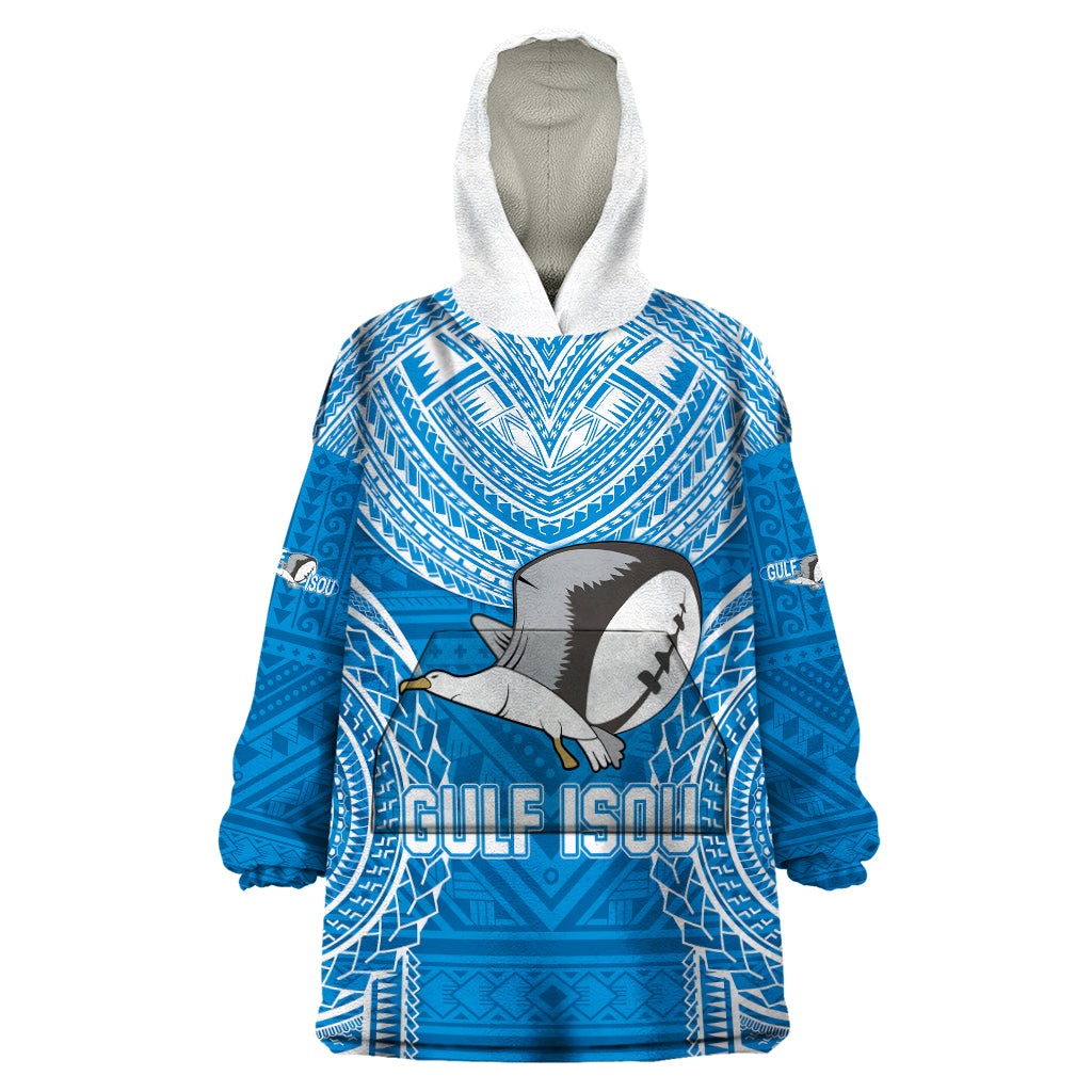 Gulf Isou Rugby Wearable Blanket Hoodie Papua New Guinea Polynesian Tattoo LT03 One Size Blue - Polynesian Pride