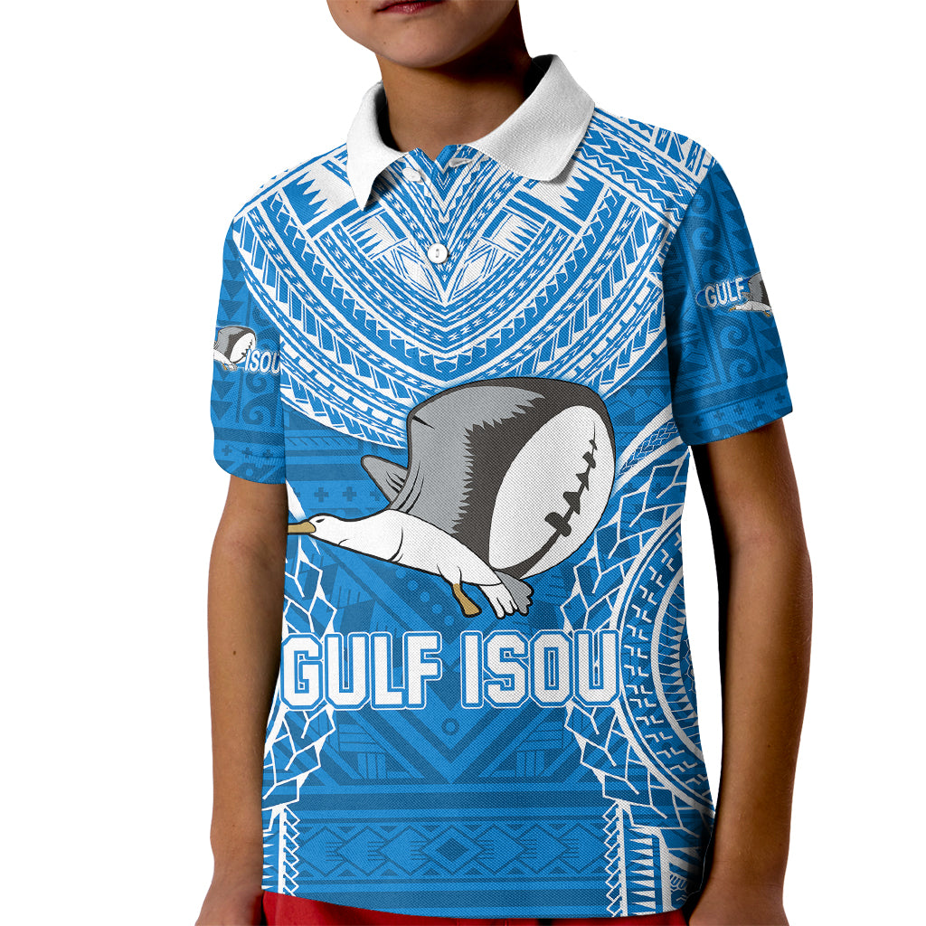 Custom Gulf Isou Rugby Kid Polo Shirt Papua New Guinea Polynesian Tattoo LT03 Kid Blue - Polynesian Pride