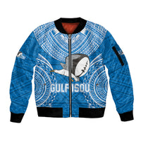 Custom Gulf Isou Rugby Sleeve Zip Bomber Jacket Papua New Guinea Polynesian Tattoo LT03 Unisex Blue - Polynesian Pride