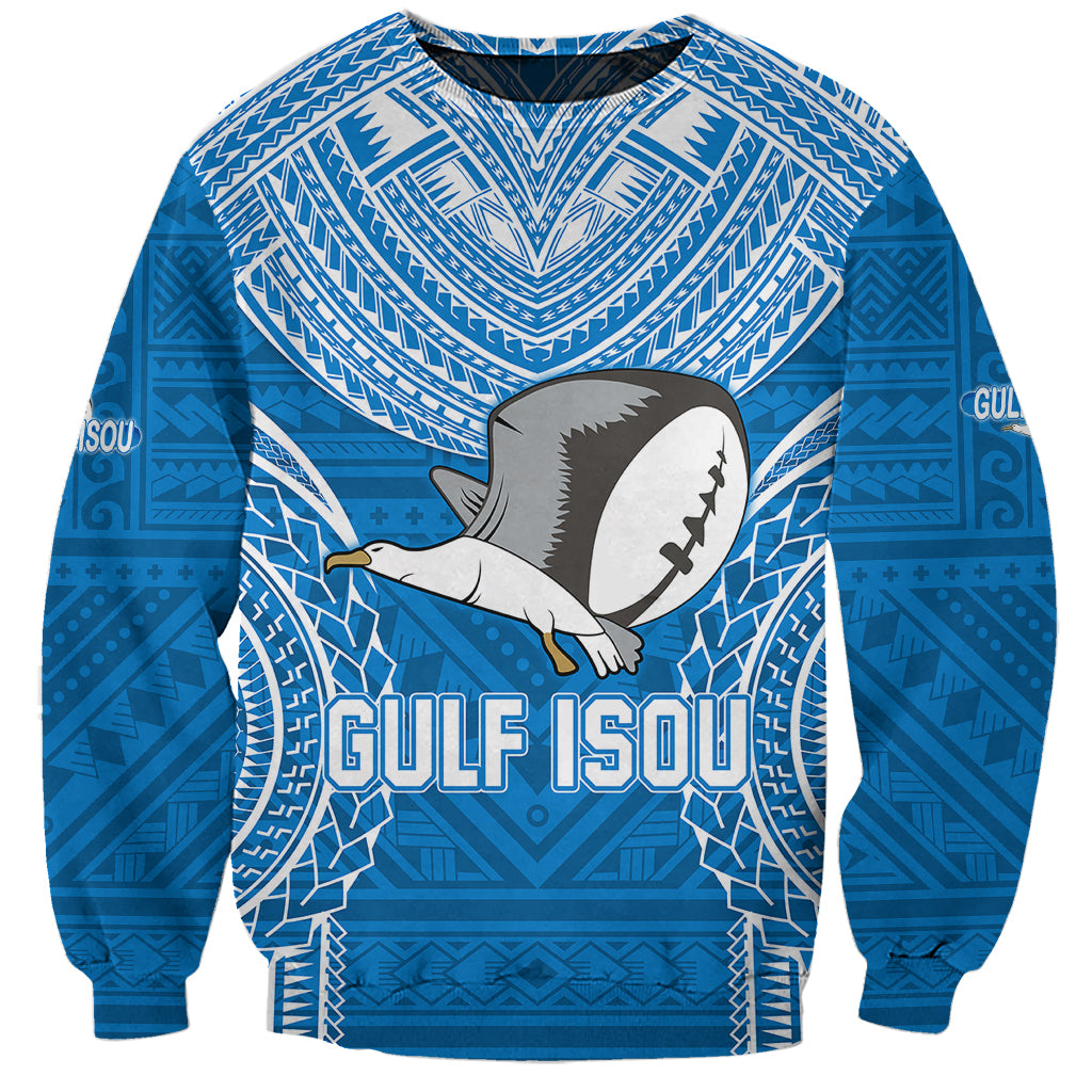 Custom Gulf Isou Rugby Sweatshirt Papua New Guinea Polynesian Tattoo LT03 Unisex Blue - Polynesian Pride