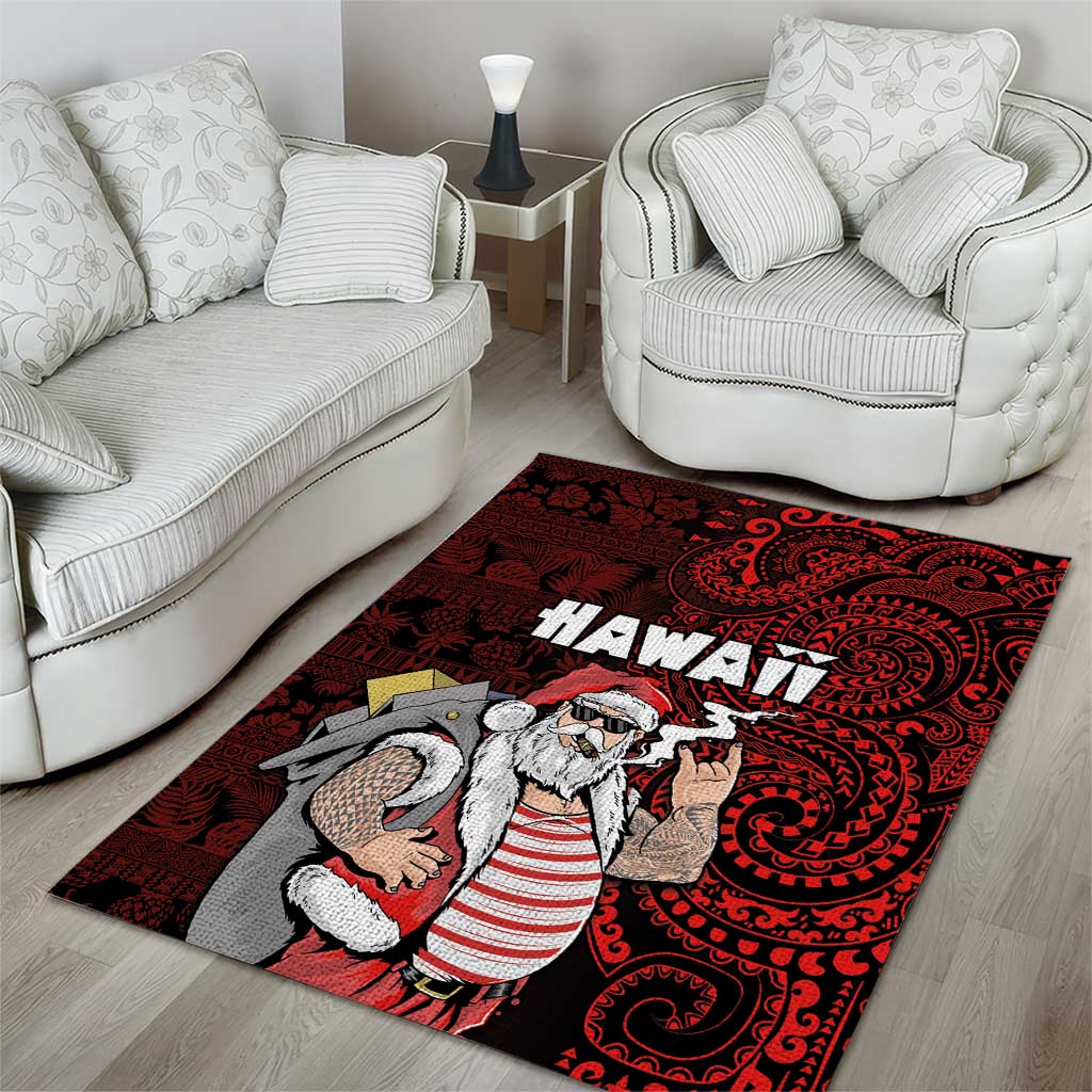 Hawaii Aloha Santa Claus Funny Polynesian Tattoo Area Rug Red Color