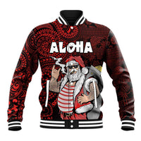 Hawaii Aloha Santa Claus Funny Polynesian Tattoo Baseball Jacket Red Color