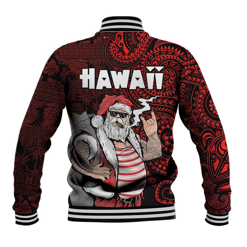 Hawaii Aloha Santa Claus Funny Polynesian Tattoo Baseball Jacket Red Color