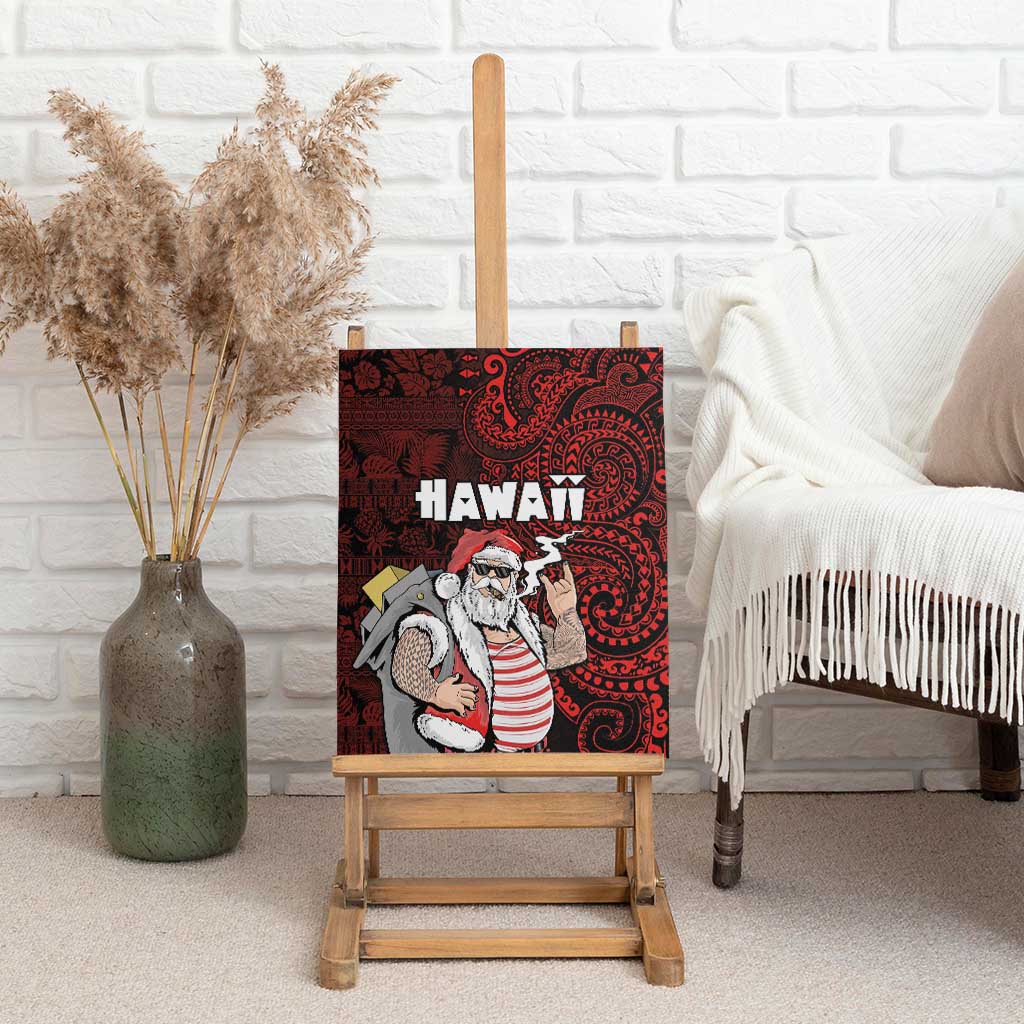 Hawaii Aloha Santa Claus Funny Polynesian Tattoo Canvas Wall Art Red Color