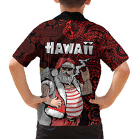 Hawaii Aloha Santa Claus Funny Polynesian Tattoo Family Matching Puletasi and Hawaiian Shirt Red Color LT03 - Polynesian Pride