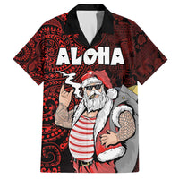 Hawaii Aloha Santa Claus Funny Polynesian Tattoo Family Matching Puletasi and Hawaiian Shirt Red Color LT03 Dad's Shirt - Short Sleeve Red - Polynesian Pride