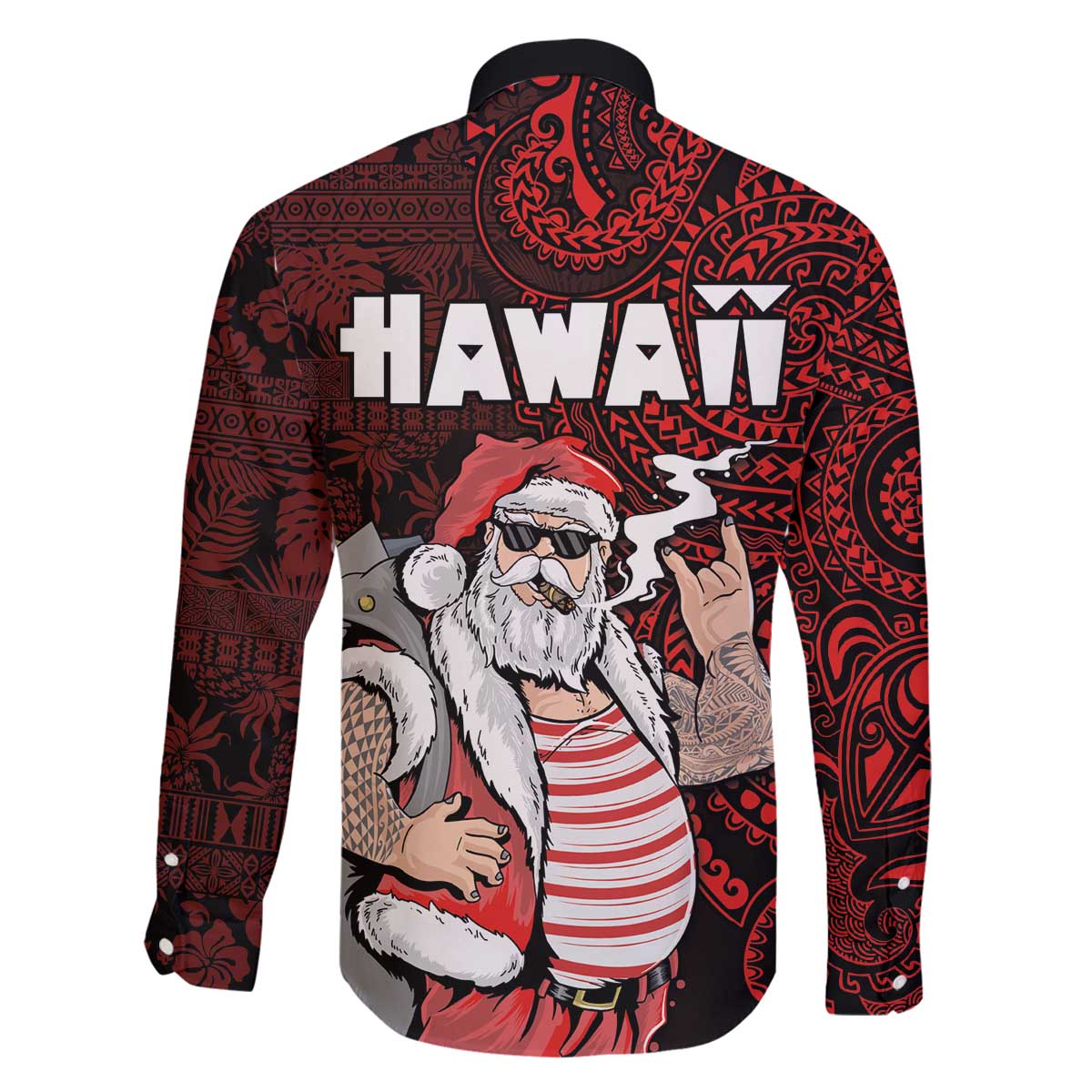 Hawaii Aloha Santa Claus Funny Polynesian Tattoo Family Matching Puletasi and Hawaiian Shirt Red Color LT03 - Polynesian Pride
