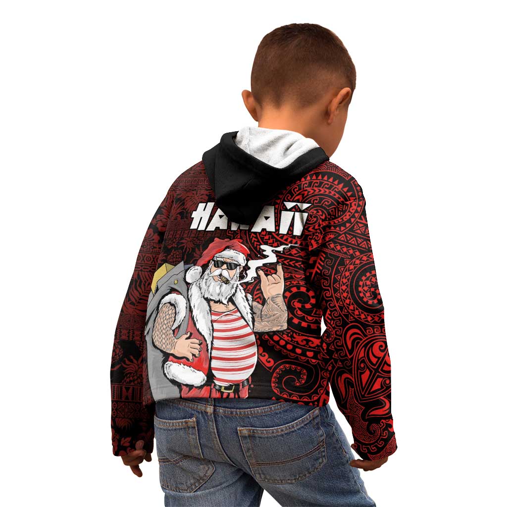 Hawaii Aloha Santa Claus Funny Polynesian Tattoo Kid Hoodie Red Color