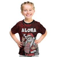 Hawaii Aloha Santa Claus Funny Polynesian Tattoo Kid T Shirt Red Color