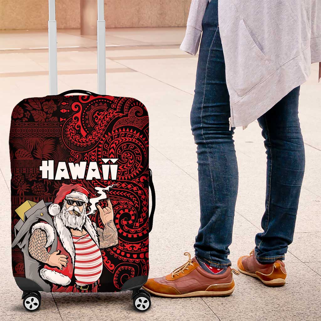 Hawaii Aloha Santa Claus Funny Polynesian Tattoo Luggage Cover Red Color