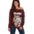 Hawaii Aloha Santa Claus Funny Polynesian Tattoo Off Shoulder Sweater Red Color