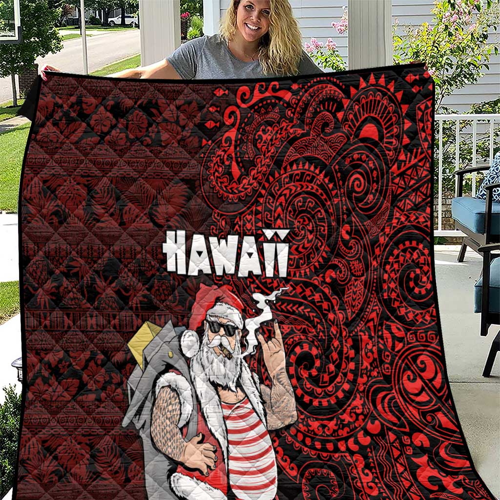 Hawaii Aloha Santa Claus Funny Polynesian Tattoo Quilt Red Color