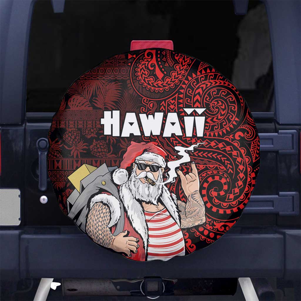 Hawaii Aloha Santa Claus Funny Polynesian Tattoo Spare Tire Cover Red Color