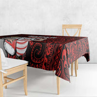 Hawaii Aloha Santa Claus Funny Polynesian Tattoo Tablecloth Red Color